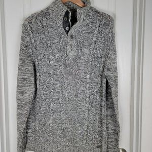 Men's Buckle Black 1/4 Button Gray Cable Knit Sweater Size M